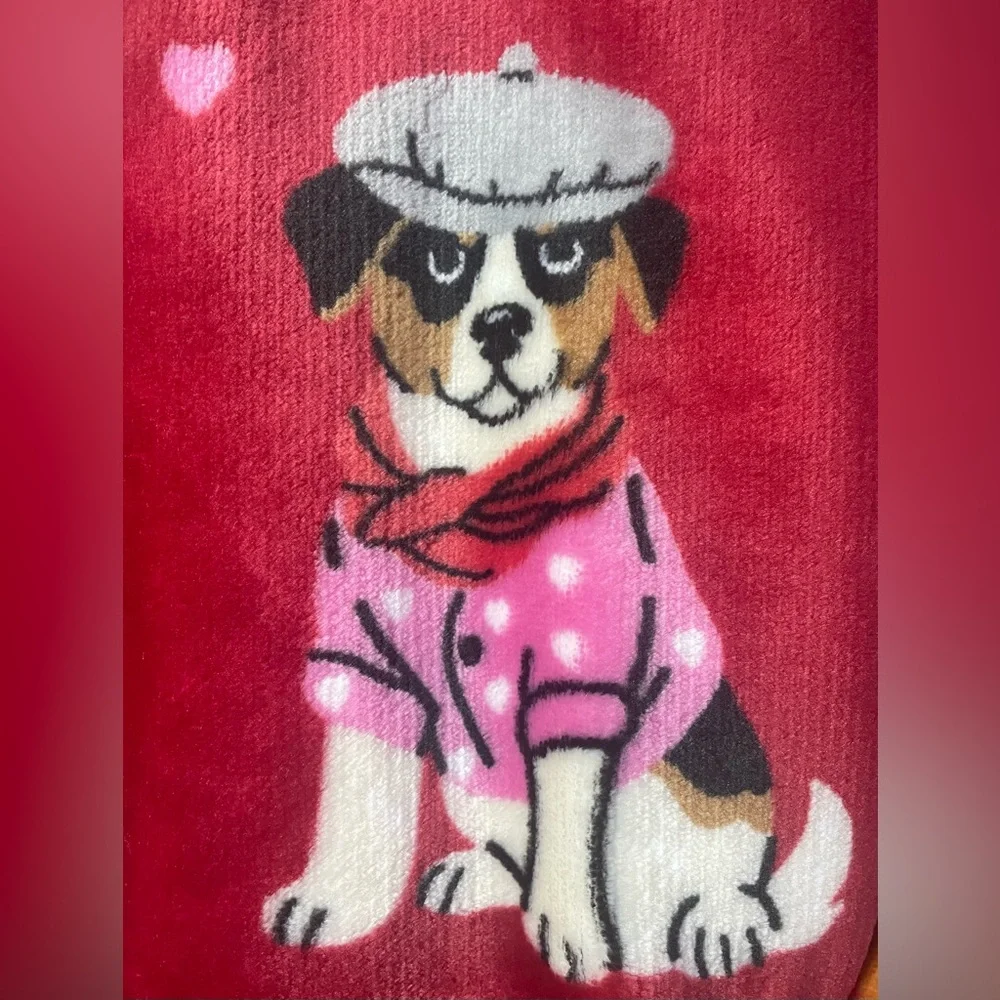 Puppy Love Plush Flannel Throw Dogs Puppies Red w/ Multi Color Gift ~ 50x60 NWT